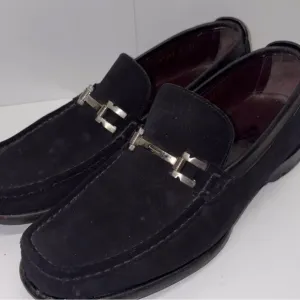 Salvatore Ferragamo Mens Black‎ Suede Moc Toe Slip On Loafer Shoes Size 11 D