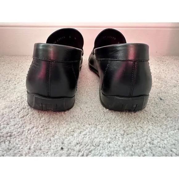 Salvatore Ferragamo Mens Sz 8 Black Leather Loafers W/ Silver Buckle Italy