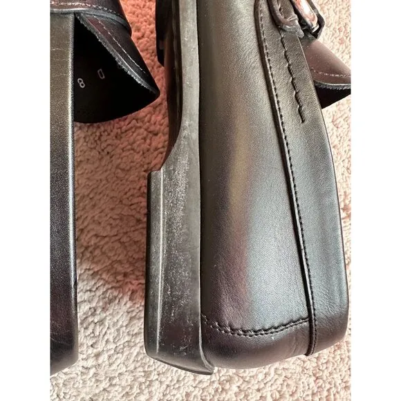 Salvatore Ferragamo Mens Sz 8 Black Leather Loafers W/ Silver Buckle Italy
