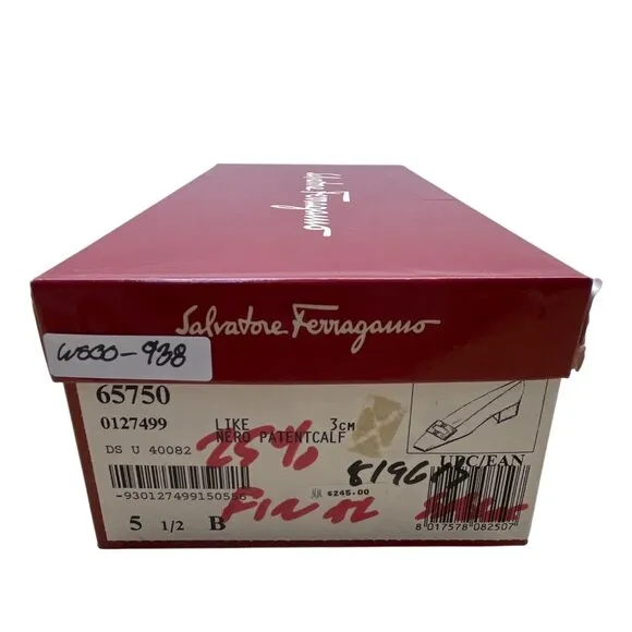 Salvatore Ferragamo Womens Black Patent Leather Silver Buckle Loafers Sz 5.5 B