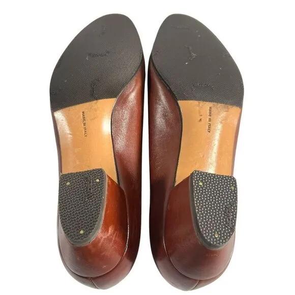 Salvatore Ferragamo Women's Brown Leather Slip On Block Heel Loafers Size 6.5 C