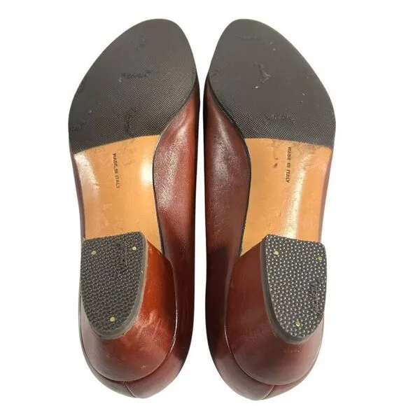 Salvatore Ferragamo Size 6.5C Brown Leather Slip On Block Heel Loafers Women’s