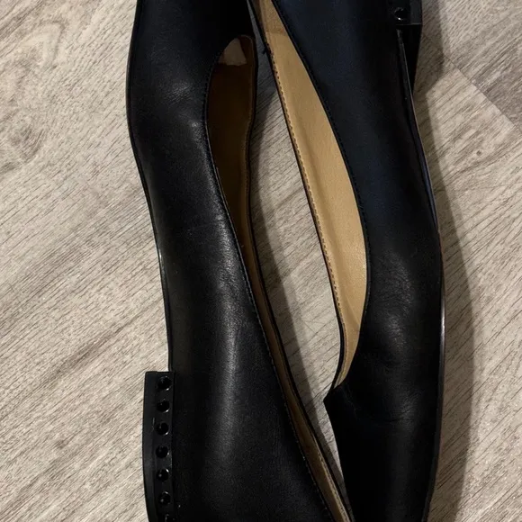 Sam Edelman Black Leather Pointed Toe Ballet Flats With Spikey Studs Size 6 EUC