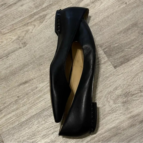 Sam Edelman Black Leather Pointed Toe Ballet Flats With Spikey Studs Size 6 EUC