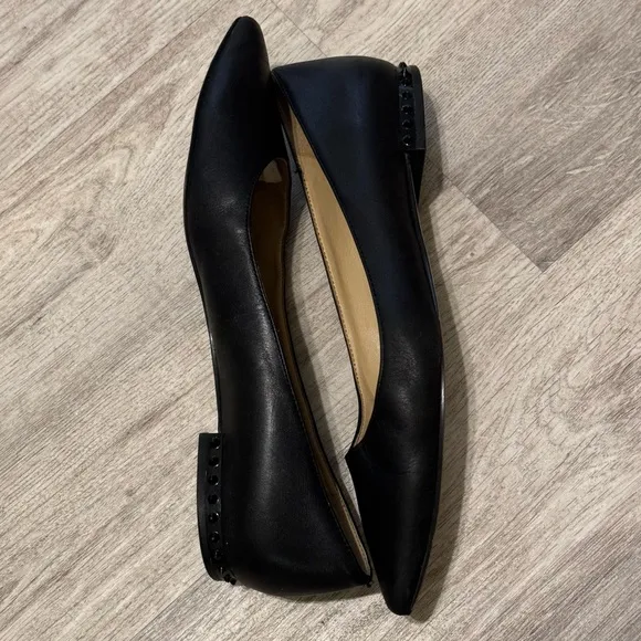Sam Edelman Black Leather Pointed Toe Ballet Flats With Spikey Studs Size 6 EUC
