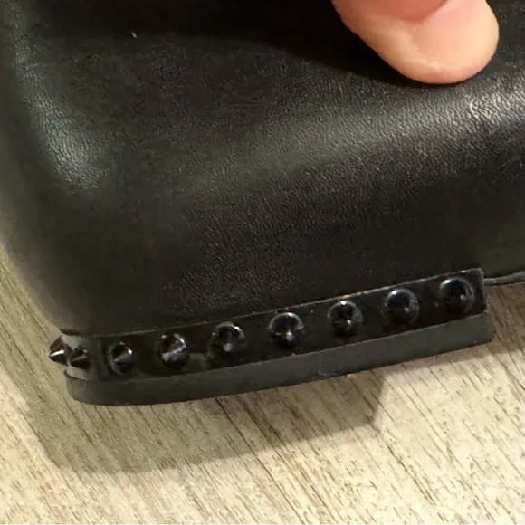 Sam Edelman Black Leather Pointed Toe Ballet Flats With Spikey Studs Size 6 EUC