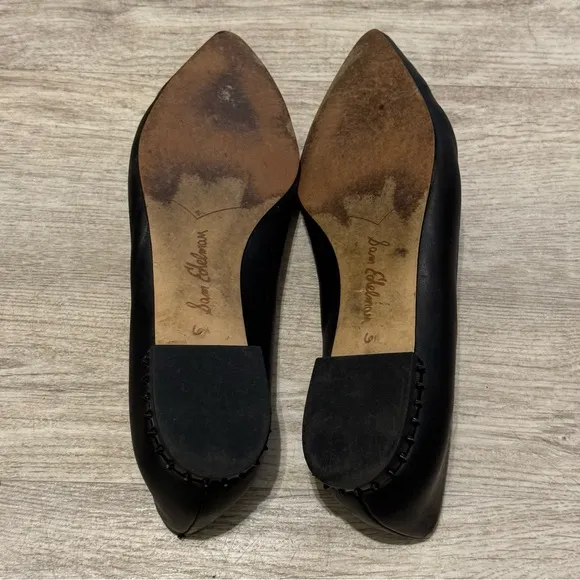 Sam Edelman Black Leather Pointed Toe Ballet Flats With Spikey Studs Size 6 EUC
