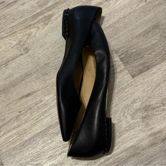 Sam Edelman Black Leather Pointed Toe Ballet Flats With Spikey Studs Size 6 EUC