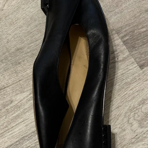 Sam Edelman Black Leather Pointed Toe Ballet Flats With Spikey Studs Size 6 EUC