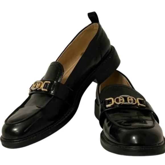 Sam Edelman Christy Black Patent Leather Chain Loafers 8