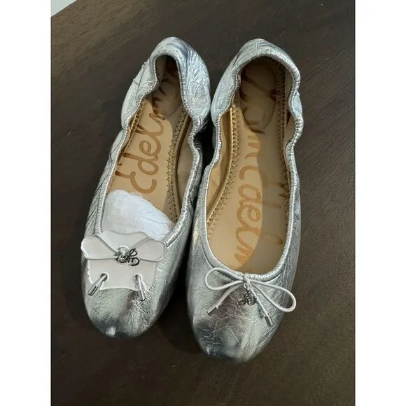 Sam Edelman Felicia Silver Metallic Leather Flats 6.5 Women’s