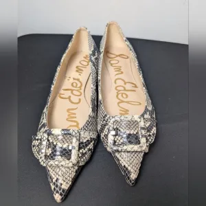 Sam Edelman Flats Pointy Toe Animal Print Leather Sonja Buckle Front Sz 8
