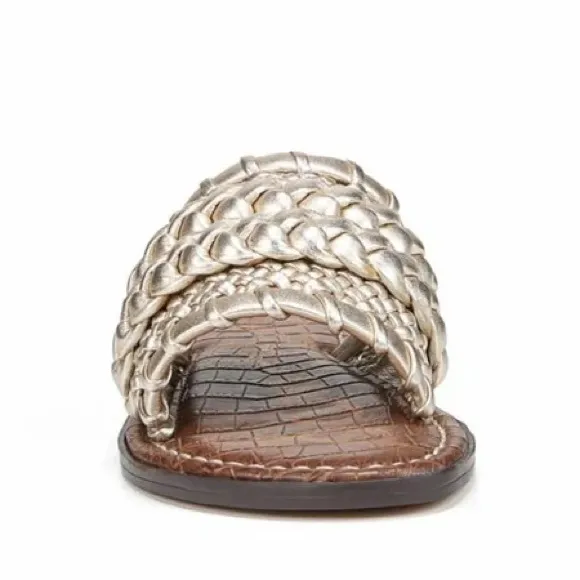 Sam Edelman Giada Flat Sandals in Gold Metallic Woven Slip On Size 8