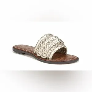 Sam Edelman Giada Flat Sandals in Gold Metallic Woven Slip On Size 8