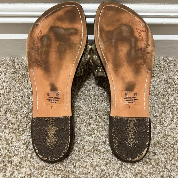 Sam Edelman Giada Flat Sandals in Gold Metallic Woven Slip On Size 8