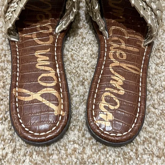 Sam Edelman Giada Flat Sandals in Gold Metallic Woven Slip On Size 8