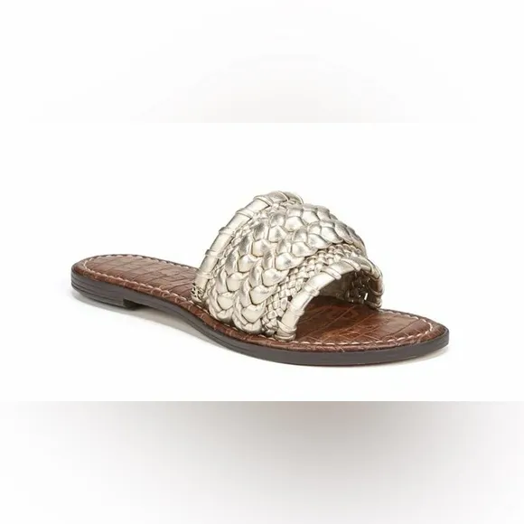 Sam Edelman Giada Flat Sandals in Gold Metallic Woven Slip On Size 8