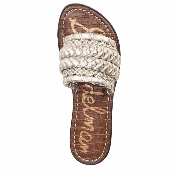 Sam Edelman Giada Flat Sandals in Gold Metallic Woven Slip On Size 8