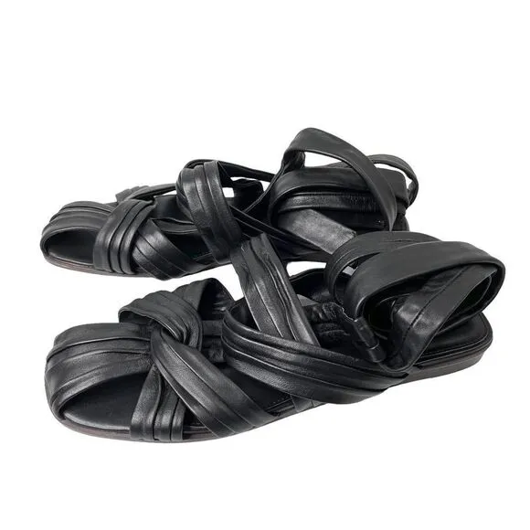 SAM EDELMAN Imogene leather Wrap gladiator Sandals Sz 8 black boho lagenlook