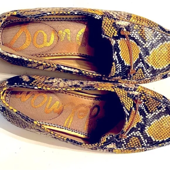 Sam Edelman Lior Sz 11 Yellow Snakeskin Leather Horse-bit Loafers Slip On Shoes
