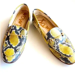 Sam Edelman Lior Sz 11 Yellow Snakeskin Leather Horse-bit Loafers Slip On Shoes