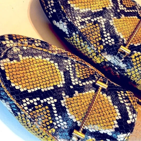 Sam Edelman Lior Sz 11 Yellow Snakeskin Leather Horse-bit Loafers Slip On Shoes