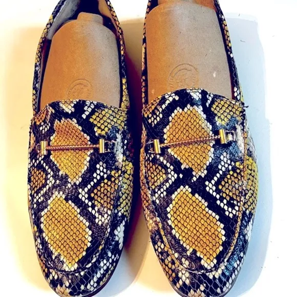Sam Edelman Lior Sz 11 Yellow Snakeskin Leather Horse-bit Loafers Slip On Shoes