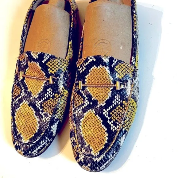Sam Edelman Lior Sz 11 Yellow Snakeskin Leather Horse-bit Loafers Slip On Shoes