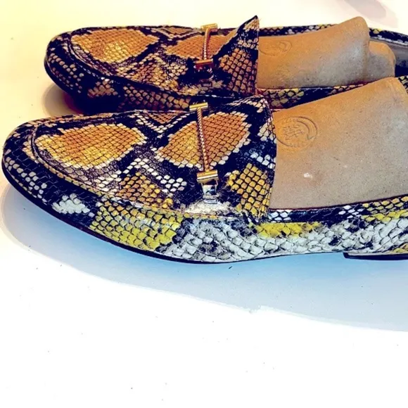 Sam Edelman Lior Sz 11 Yellow Snakeskin Leather Horse-bit Loafers Slip On Shoes