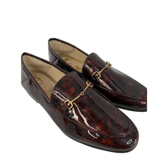 Sam Edelman Loraine Faux Patent Leather Loafers Tortoiseshell Gold Bit Size 10M
