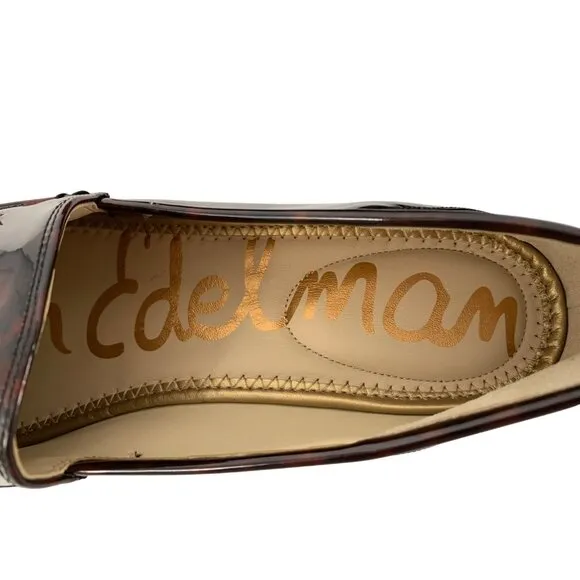 Sam Edelman Loraine Faux Patent Leather Loafers Tortoiseshell Gold Bit Size 10M
