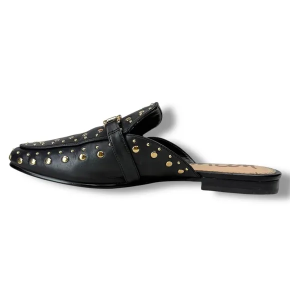 Sam Edelman Marilyn Black Studded Leather Slip On Mules Flats, Size 10