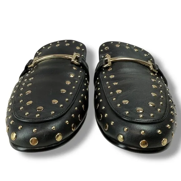 Sam Edelman Marilyn Black Studded Leather Slip On Mules Flats, Size 10