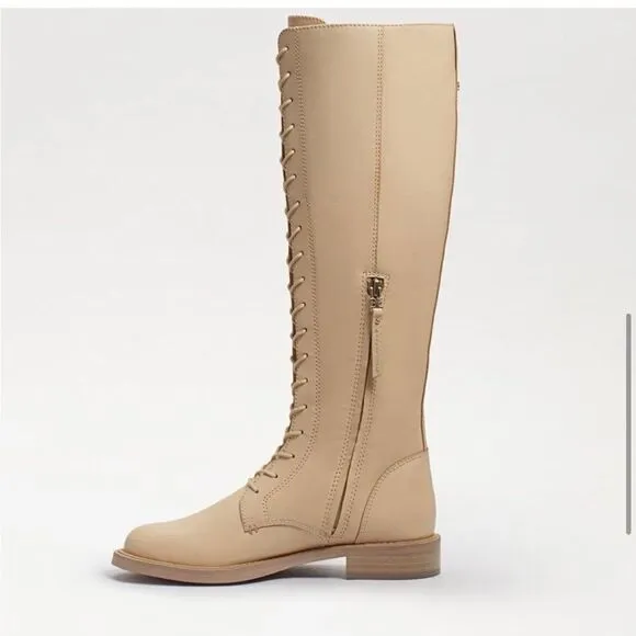 Sam Edelman Nance Lace Up Eggshell Leather Knee High Boots NWOB