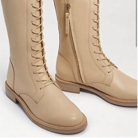 Sam Edelman Nance Lace Up Eggshell Leather Knee High Boots NWOB
