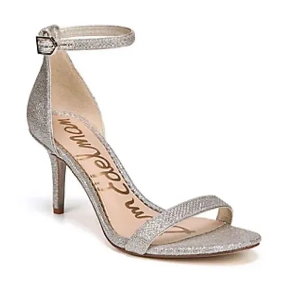 Sam Edelman Patti Ankle Strap Sandals Silver Glitter Shiny Shoe Size 7 1/2