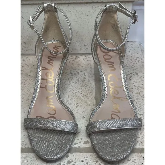 Sam Edelman Patti Ankle Strap Sandals Silver Glitter Shiny Shoe Size 7 1/2