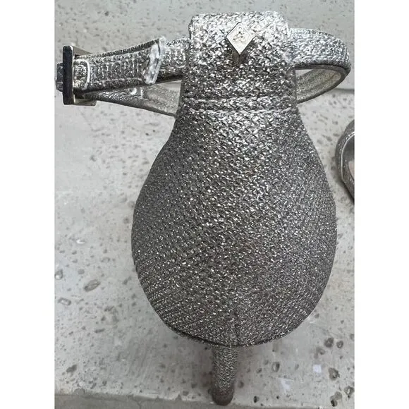 Sam Edelman Patti Ankle Strap Sandals Silver Glitter Shiny Shoe Size 7 1/2