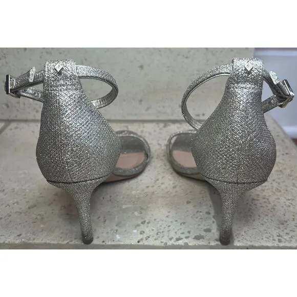 Sam Edelman Patti Ankle Strap Sandals Silver Glitter Shiny Shoe Size 7 1/2