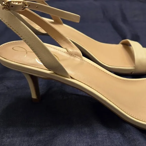 SAM EDELMAN Rayelle Womens Buckle Kitten Heel Ankle Strap Sandals Sz 10.5 Ivory