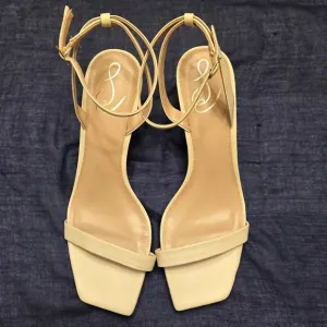 SAM EDELMAN Rayelle Womens Buckle Kitten Heel Ankle Strap Sandals Sz 10.5 Ivory
