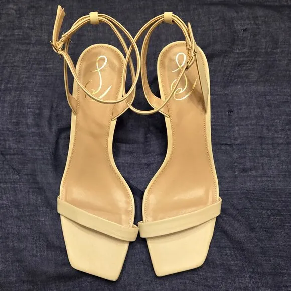 SAM EDELMAN Rayelle Womens Buckle Kitten Heel Ankle Strap Sandals Sz 10.5 Ivory