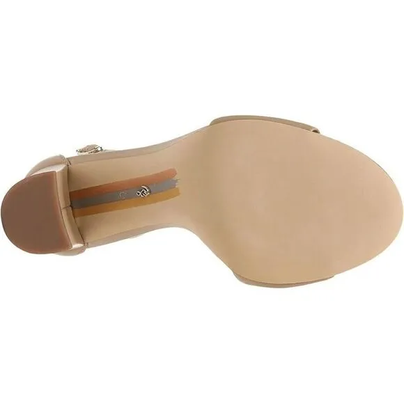 Sam Edelman Robyn Sandals Women's 9 Beige Leather Ankle Strap Block Heel KHD405