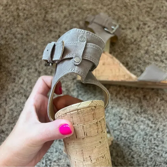 Sam Edelman Willow Gray Suede Cork Wedge ANKLE STRAP Sandals Women's 10.5