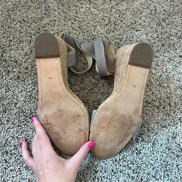Sam Edelman Willow Gray Suede Cork Wedge ANKLE STRAP Sandals Women's 10.5