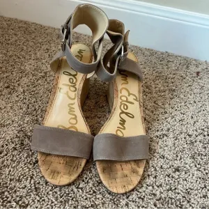 Sam Edelman Willow Gray Suede Cork Wedge ANKLE STRAP Sandals Women's 10.5