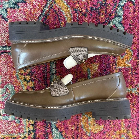 Sam Edelman | Women’s brown/cream leather two-tone Lars Loafer platform lug sole