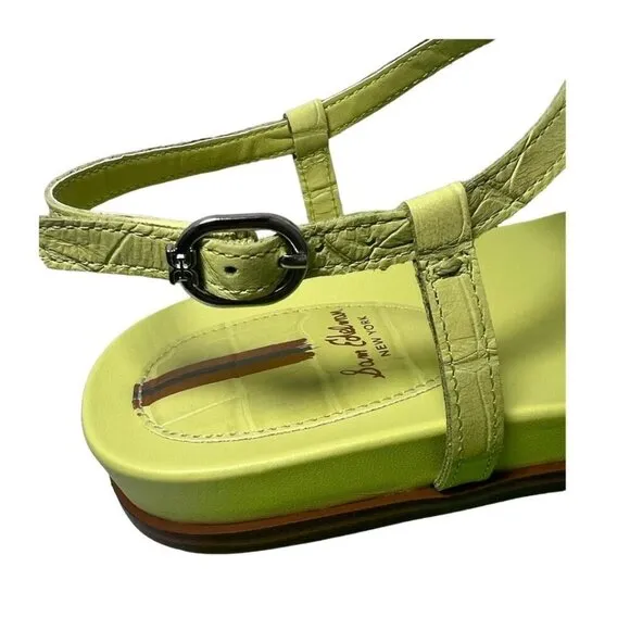 Sam Edelman Womens Kiwi Green Naomi Leather T Strap Flat Sandals Sz 7.5 M NIB