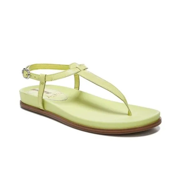Sam Edelman Womens Kiwi Green Naomi Leather T Strap Flat Sandals Sz 7.5 M NIB