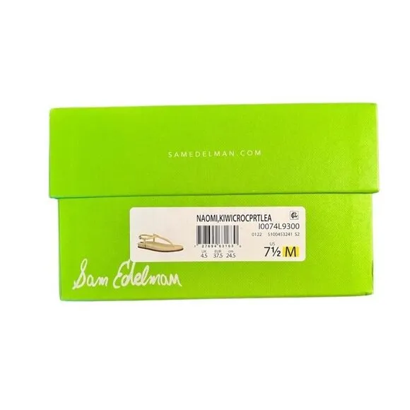 Sam Edelman Womens Kiwi Green Naomi Leather T Strap Flat Sandals Sz 7.5 M NIB